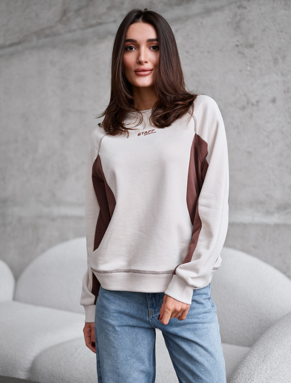 Bluză de trening de damă Staff ya logo light beige & brown