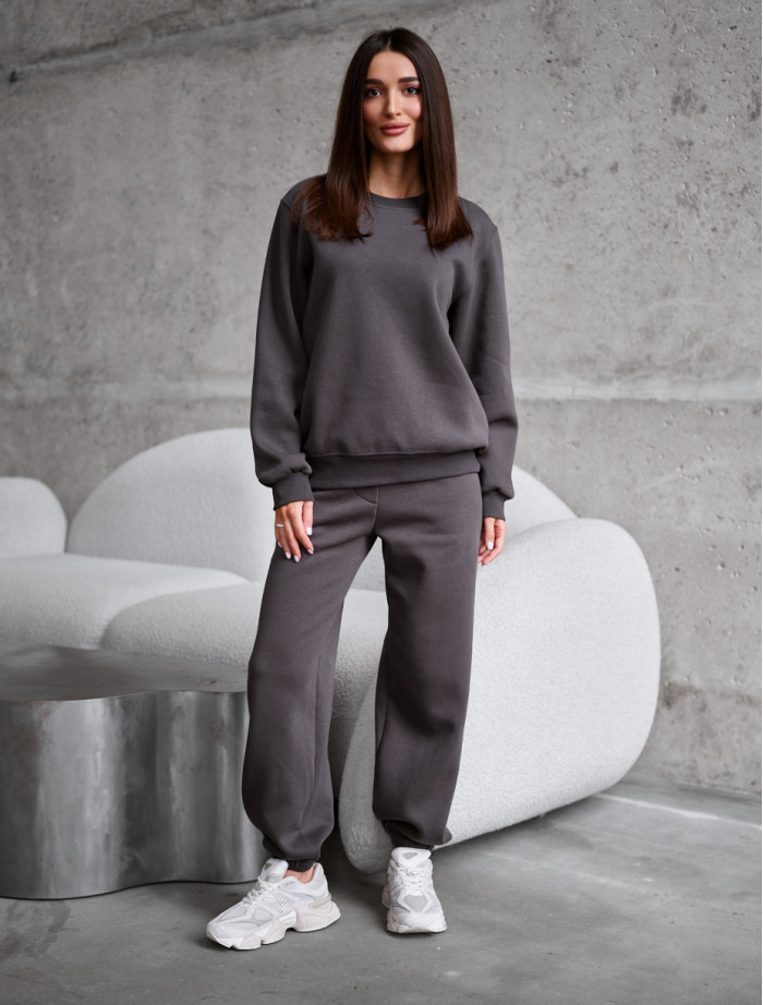 Costum de trening de damă Staff volu dark gray oversize fleece