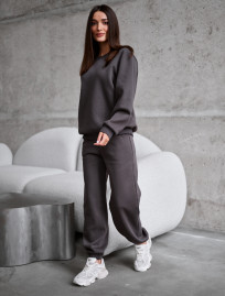 Costum de trening de damă Staff volu dark gray oversize fleece