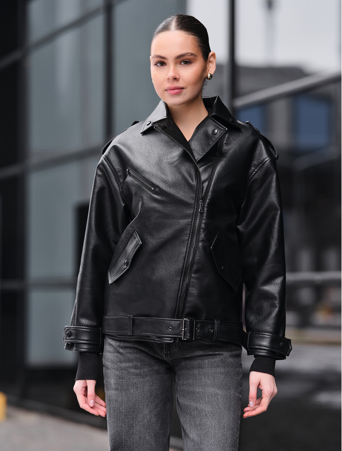 Geacă de piele de damă Staff ta black oversize