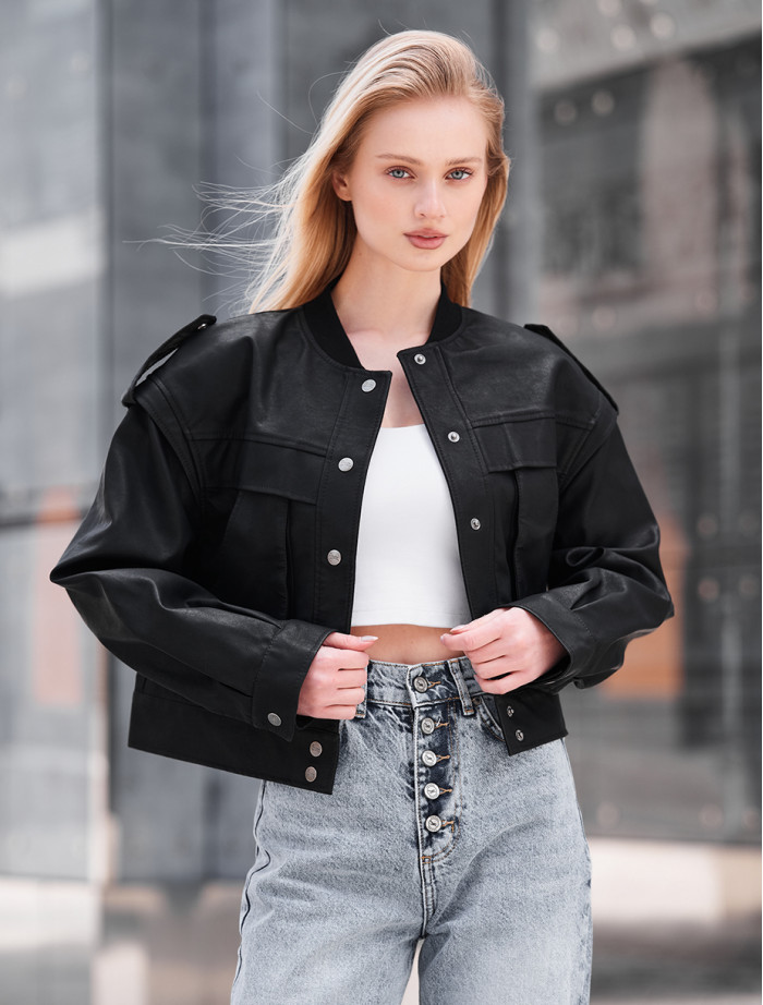 Geacă de piele de damă Staff sno black