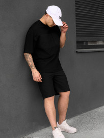 Set de vară tricou + pantaloni scurți Staff patt black oversize