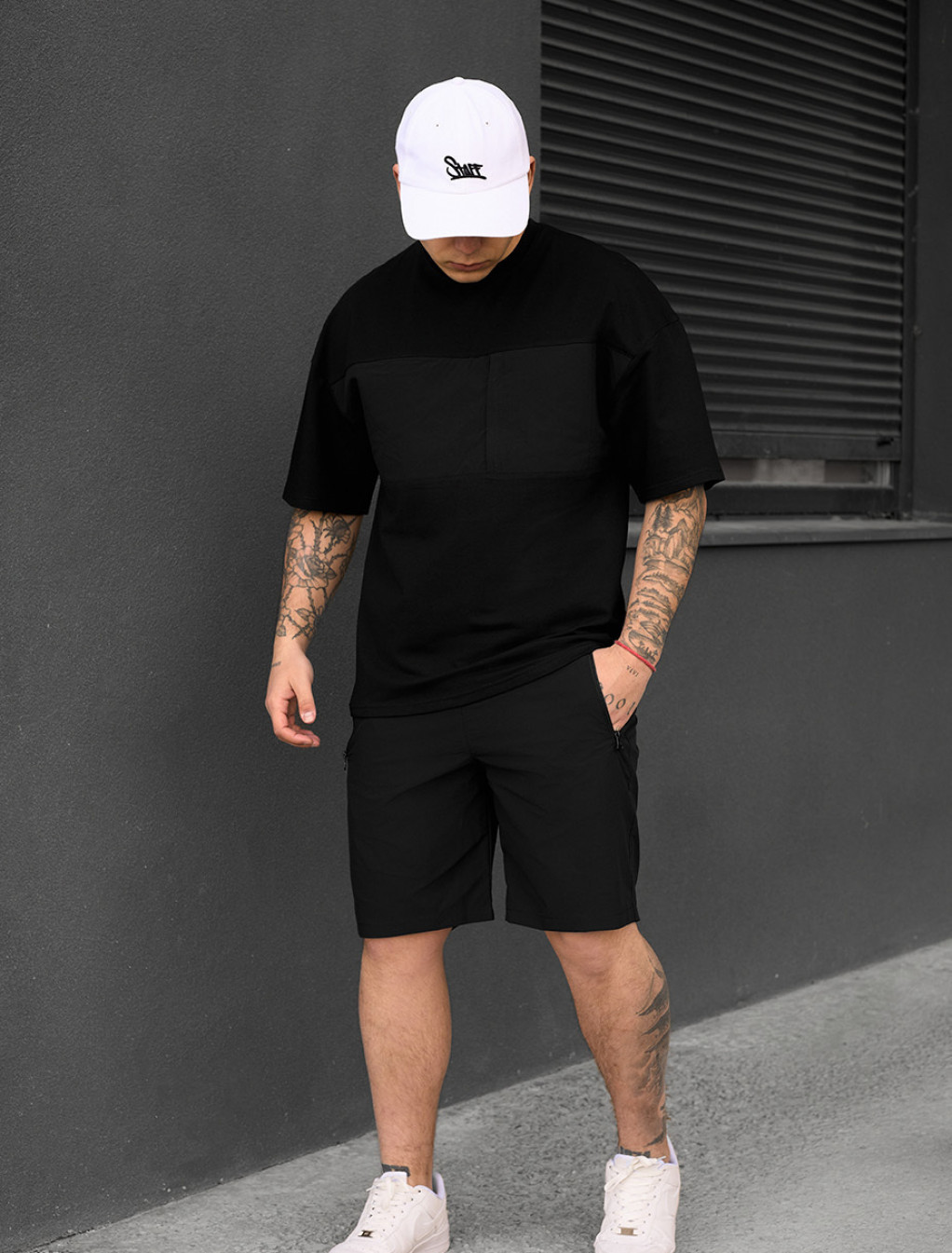 Set de vară tricou + pantaloni scurți Staff patt black oversize