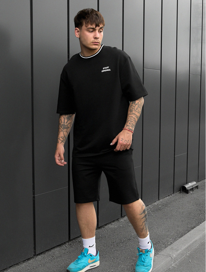 Set de vară tricou + pantaloni scurți Staff de black oversize