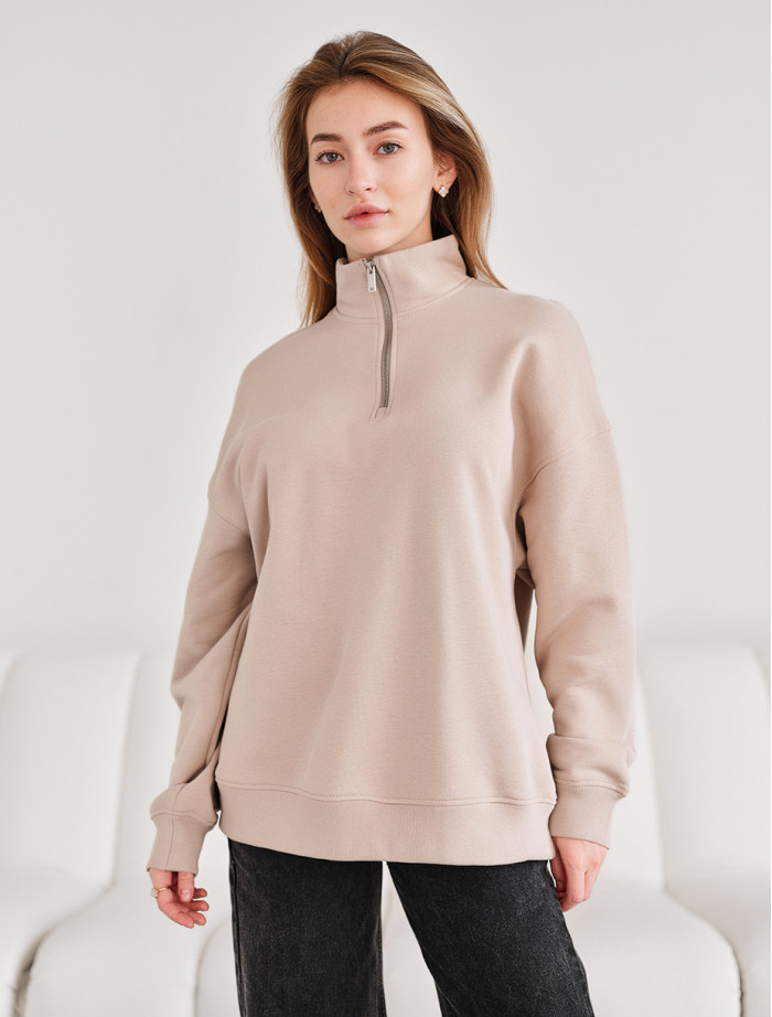 Bluză cu fermoar Staff le beige oversize