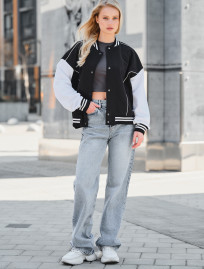 Jachetă bomber tricotată de damă Staff te black & white oversize