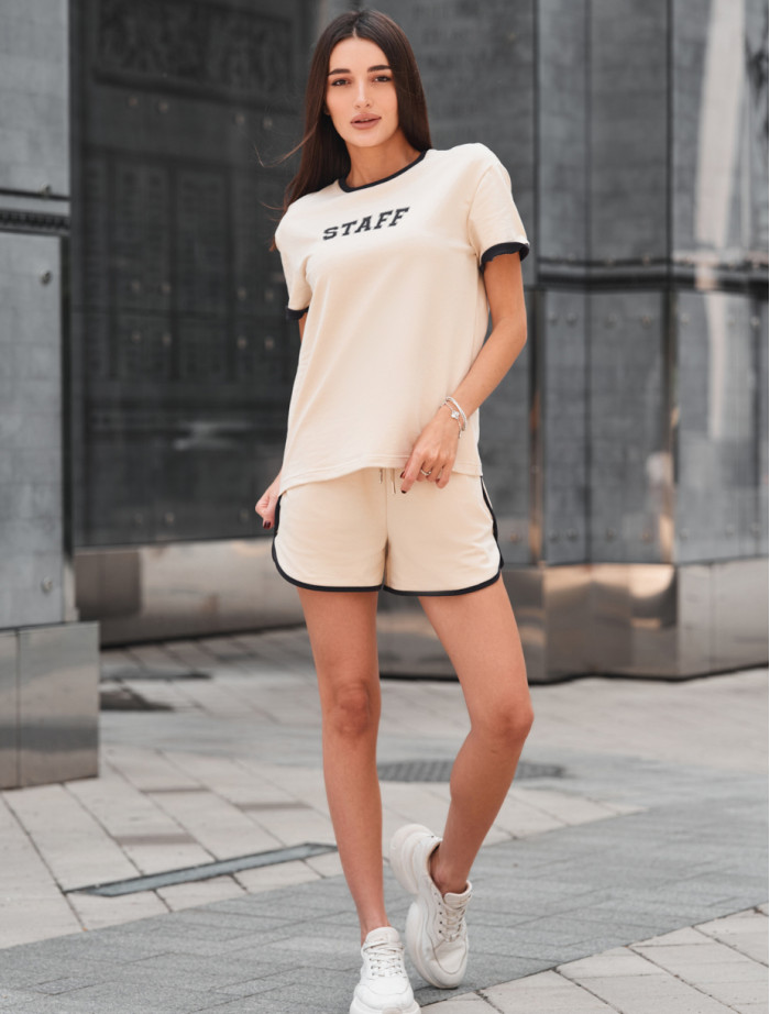 Set de vară de damă tricou + pantaloni scurți Staff ku milk