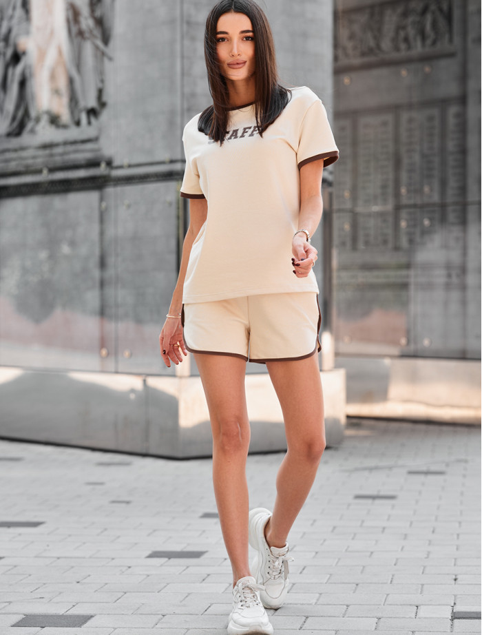 Set de vară de damă tricou + pantaloni scurți Staff ku light beige
