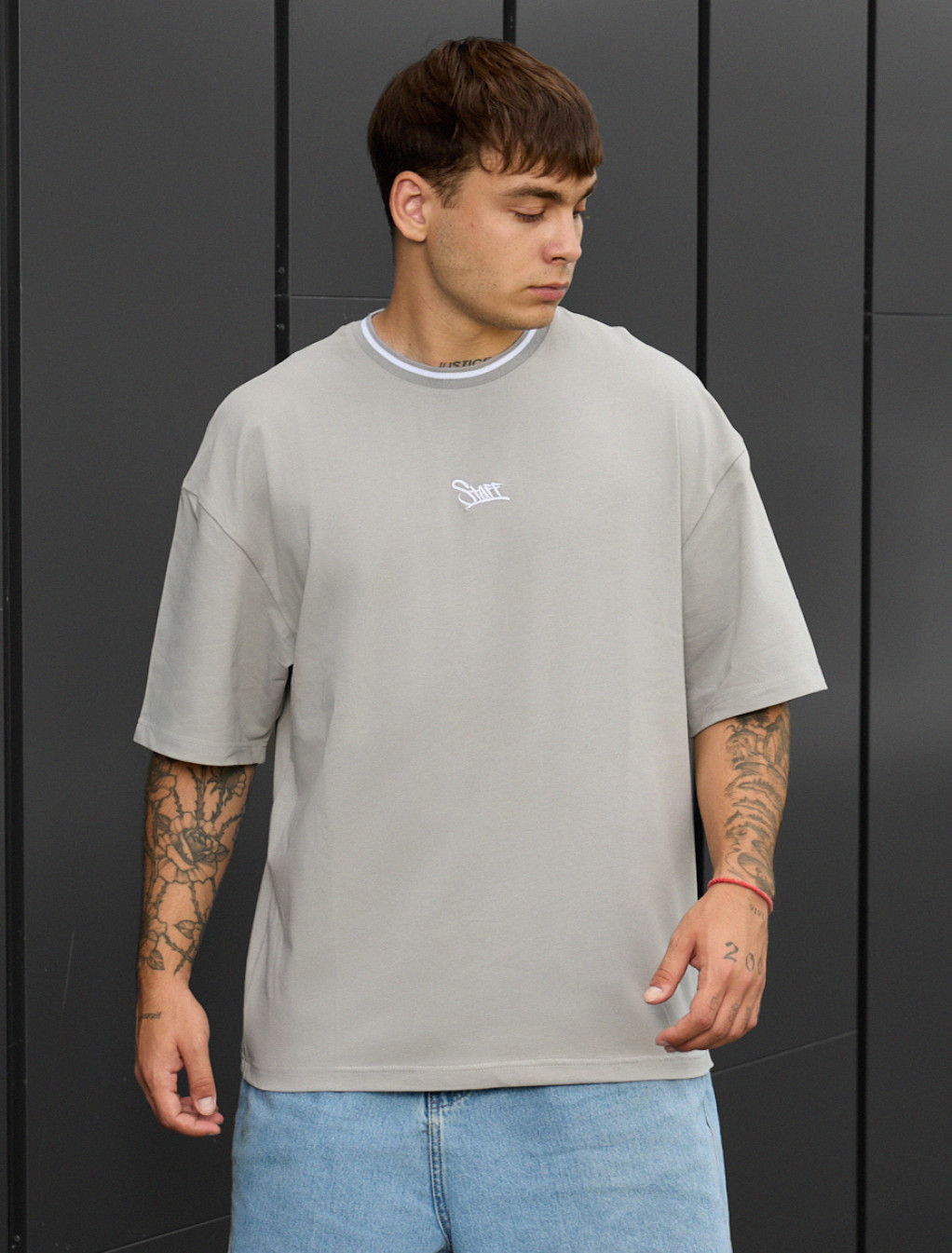 Tricou Staff gray logo oversize