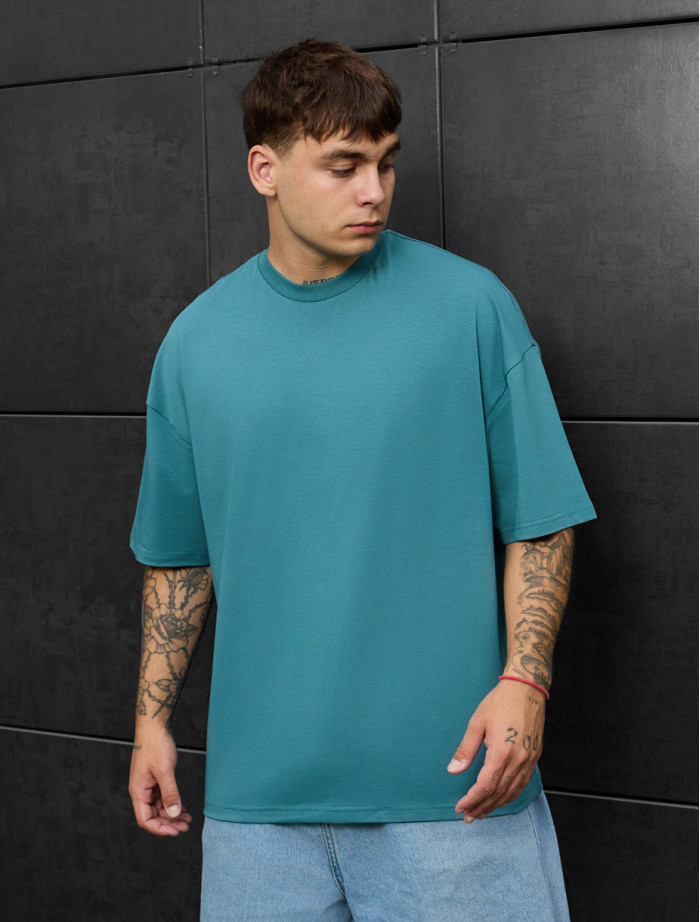 Tricou Staff turquoise oversize
