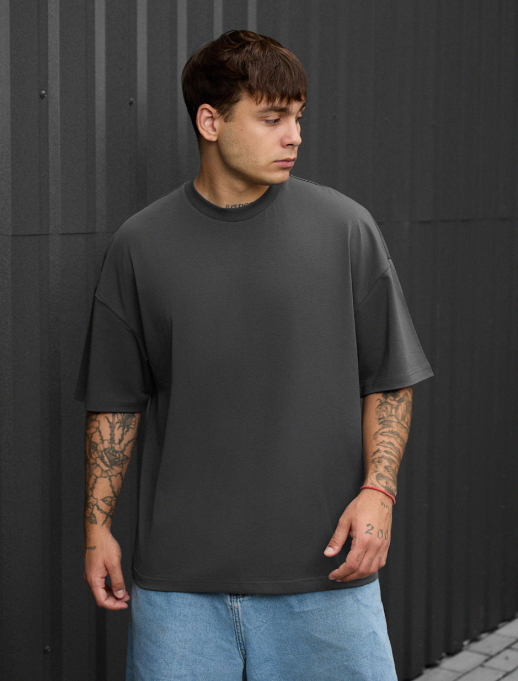 Tricou Staff dark gray oversize