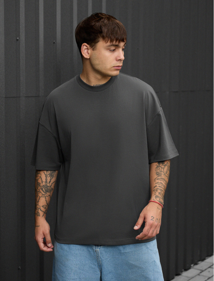 Tricou Staff dark gray oversize