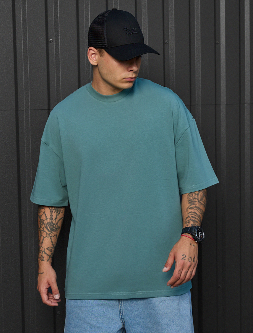 Tricou Staff dark turquoise oversize