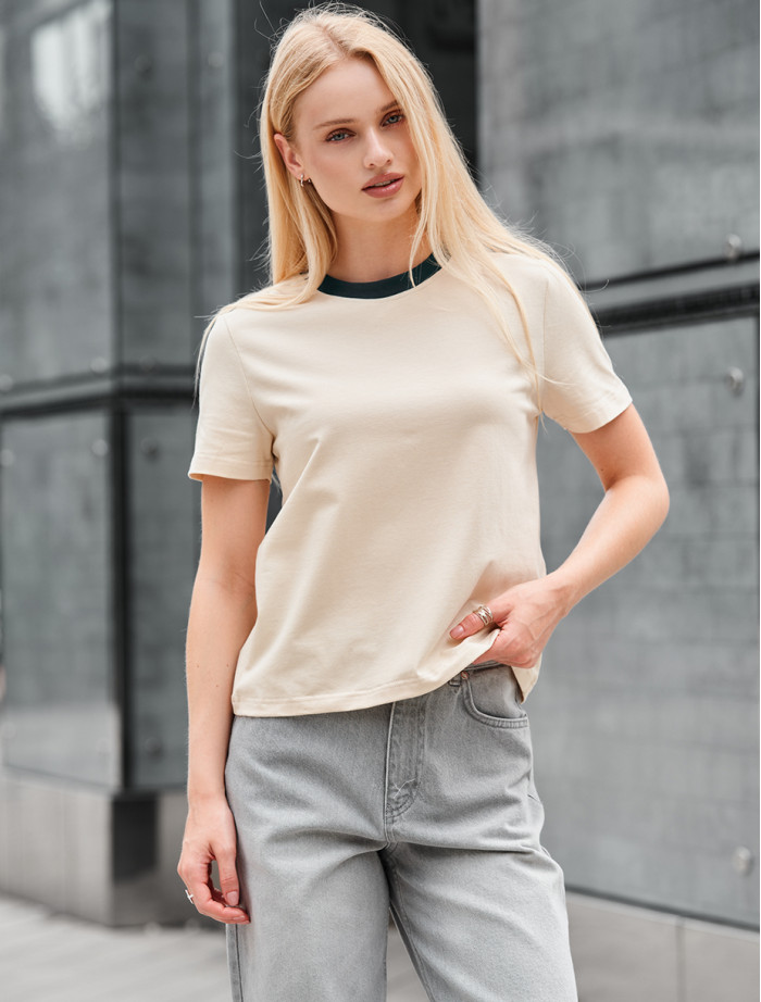 Tricou de damă Staff in milk & green