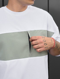 Set de vară tricou + pantaloni scurți Staff patt white & light olive oversize