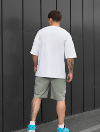 Set de vară tricou + pantaloni scurți Staff patt white & light olive oversize