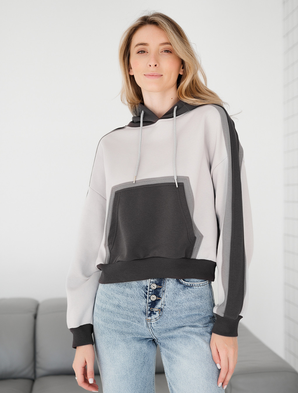 Hanorac de damă Staff twi light gray & gray oversize
