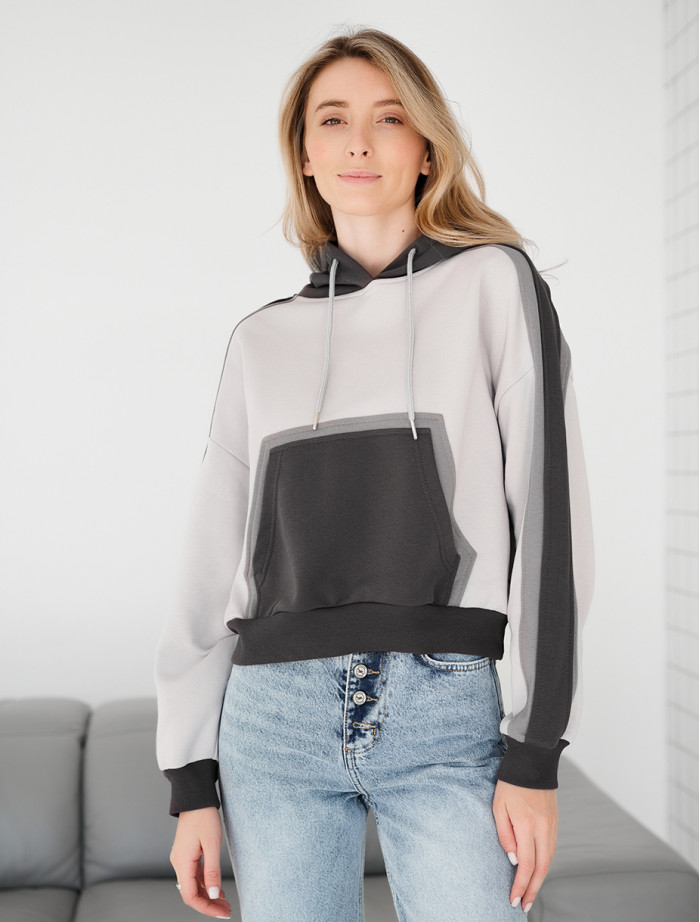 Hanorac de damă Staff twi light gray & gray oversize