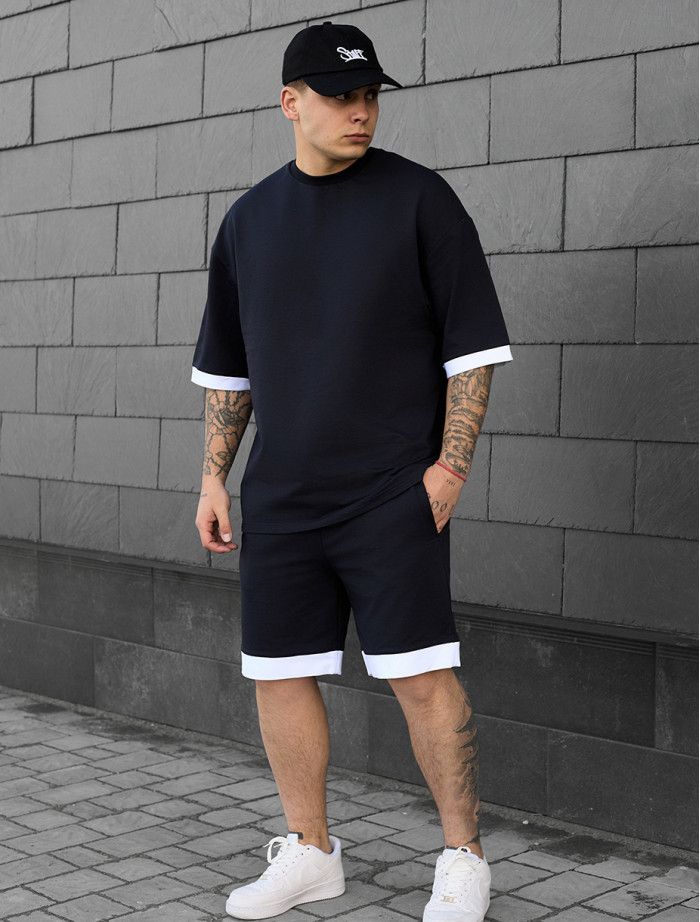 Set de vară tricou + pantaloni scurți Staff do navy oversize