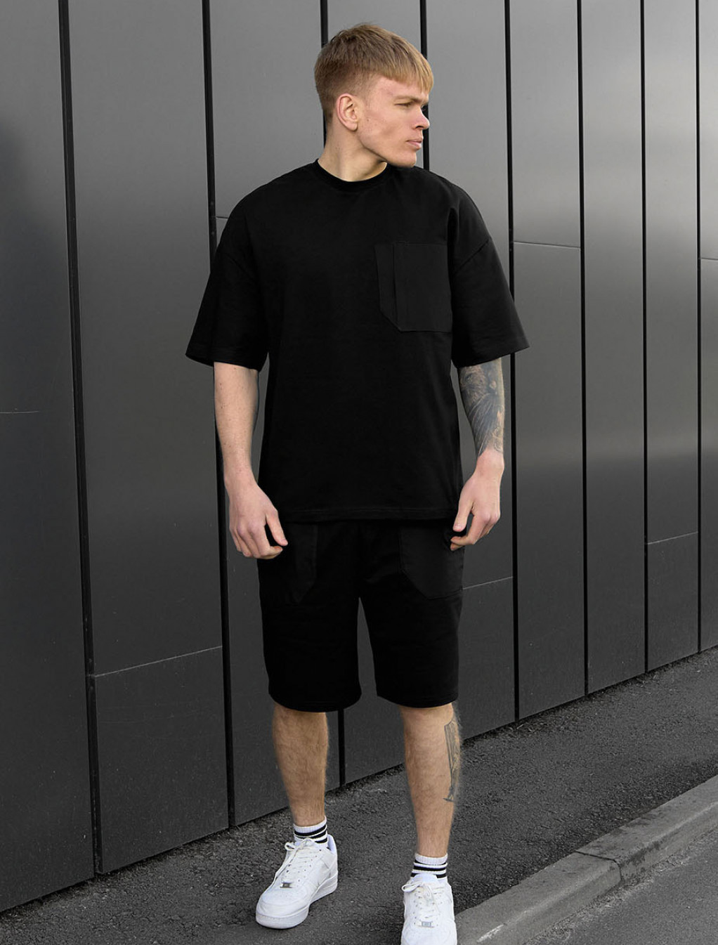 Set de vară tricou + pantaloni scurți Staff kas black oversize