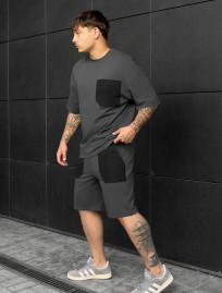 Set de vară tricou + pantaloni scurți Staff kas dark gray oversize