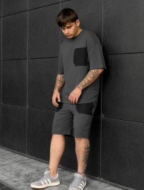 Set de vară tricou + pantaloni scurți Staff kas dark gray oversize