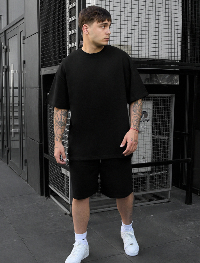 Set de vară tricou + pantaloni scurți Staff vic black oversize