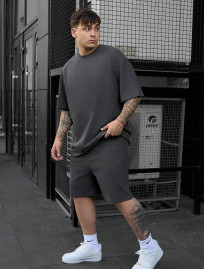 Set de vară tricou + pantaloni scurți Staff vic dark gray oversize