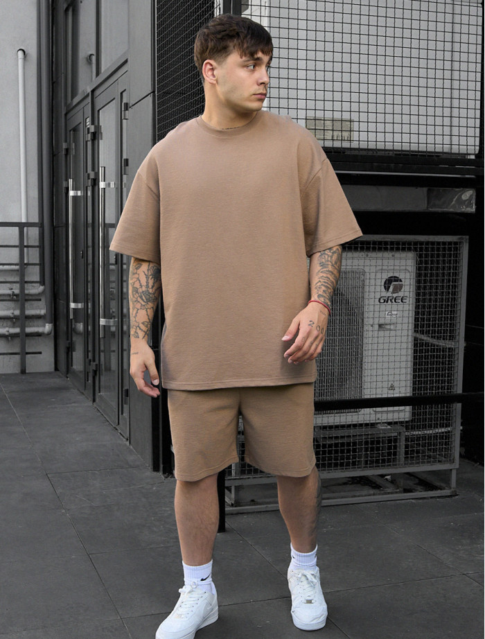 Set de vară tricou + pantaloni scurți Staff vic brown oversize