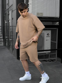 Set de vară tricou + pantaloni scurți Staff vic brown oversize