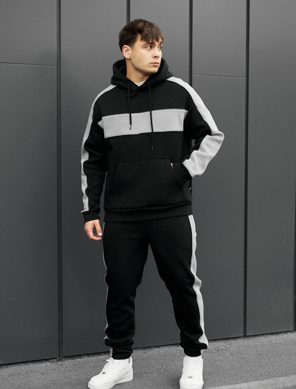 Costum de trening Staff rik black & gray oversize fleece
