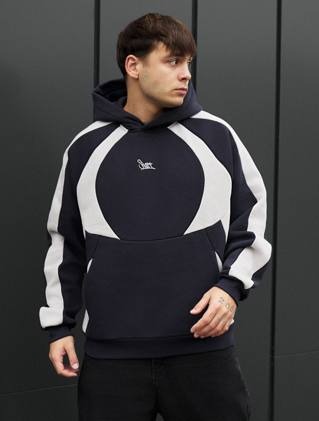 Hanorac Staff navy & light gray logo oversize fleece