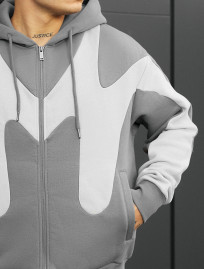 Hanorac Staff fa gray & light gray zip oversize fleece