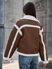 Haină din piele de oaie de damă Staff tu brown