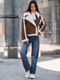 Haină din piele de oaie de damă Staff tu brown