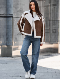 Haină din piele de oaie de damă Staff tu brown