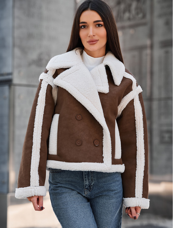 Haină din piele de oaie de damă Staff tu brown