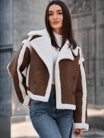 Haină din piele de oaie de damă Staff tu brown