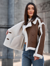 Haină din piele de oaie de damă Staff tu brown