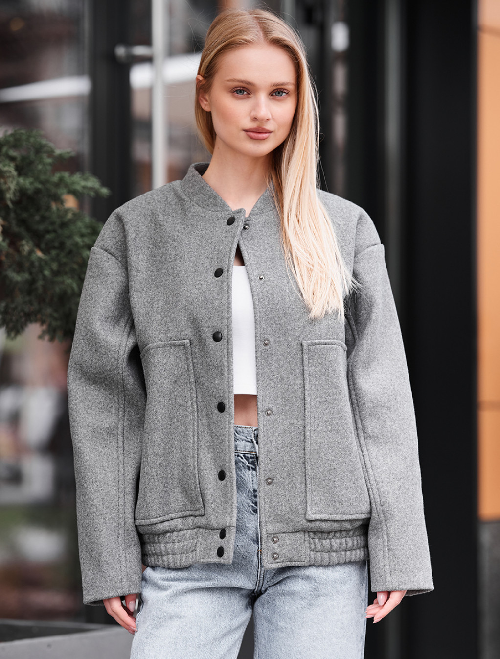 Jachetă bomber de damă Staff lexo gray oversize
