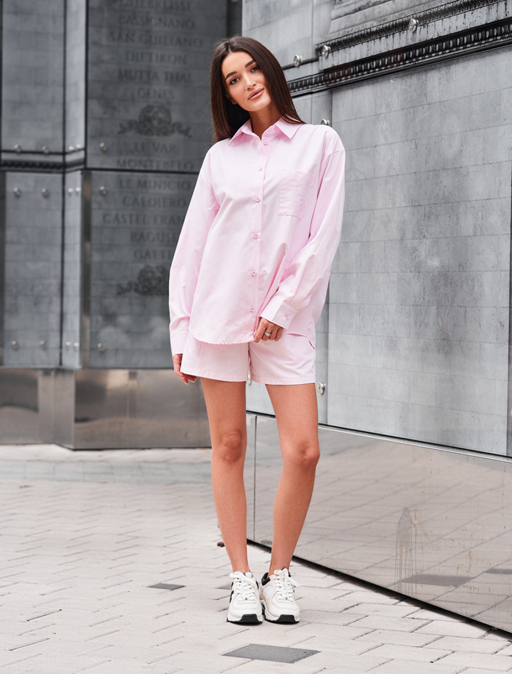 Set de vară de damă cămașă + pantaloni scurți Staff bil light pink