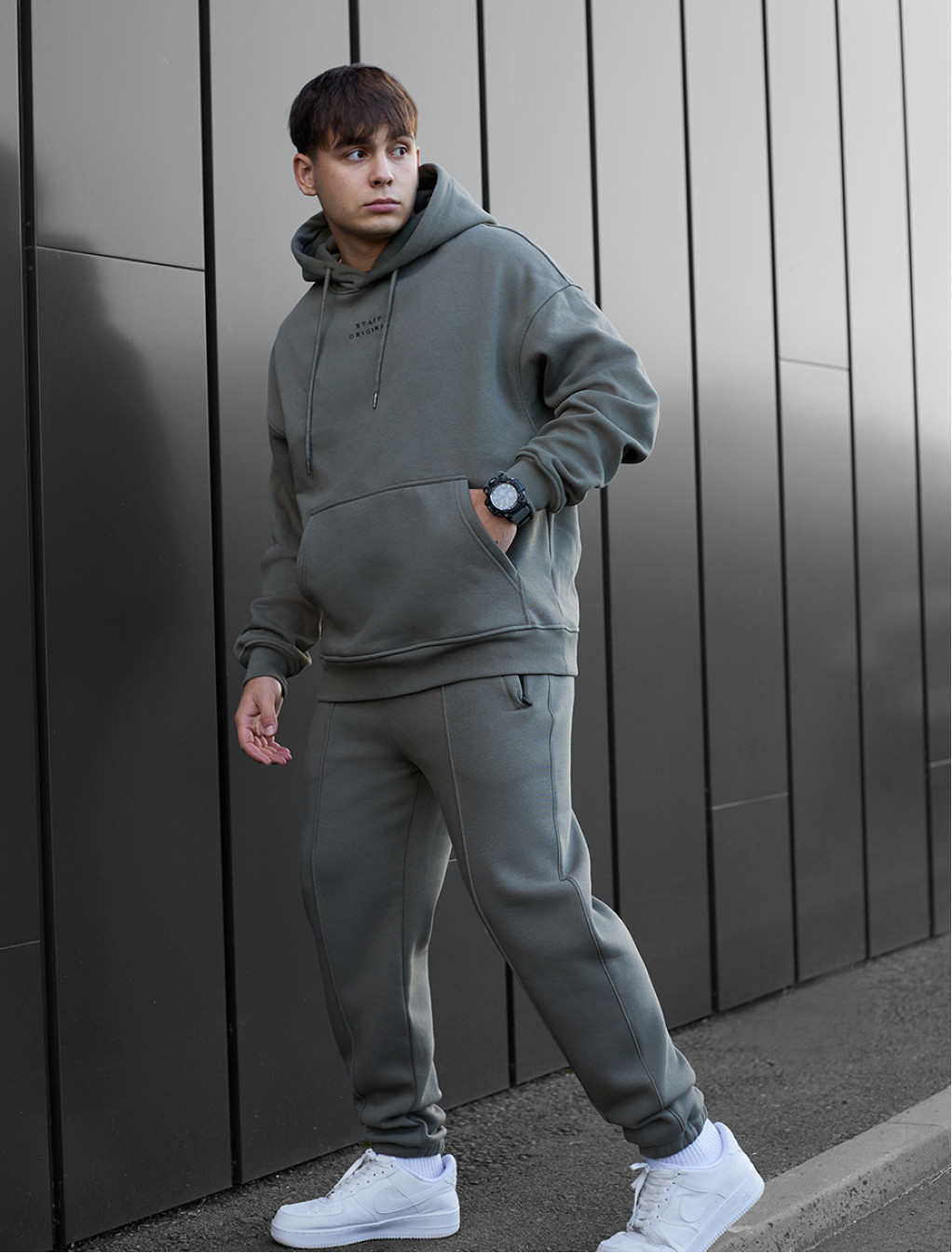 Costum de trening Staff su olive oversize fleece