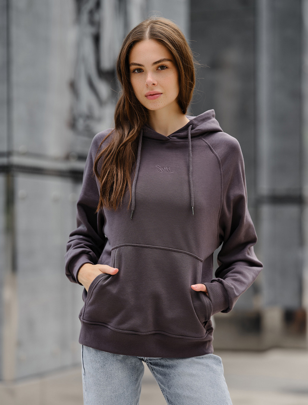 Hanorac de damă Staff dark gray logo oversize