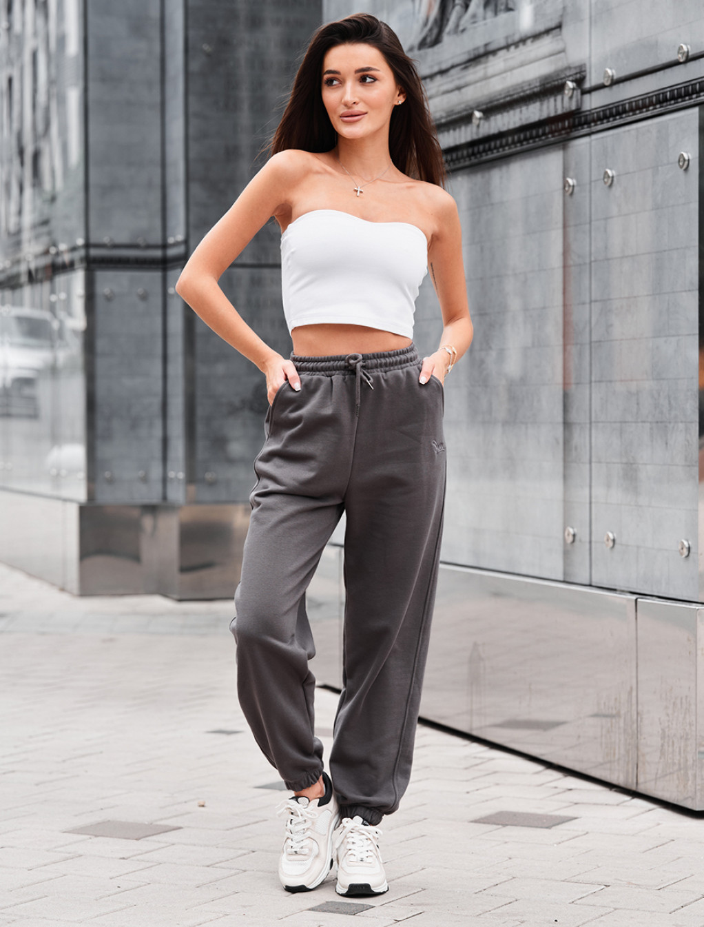 Pantaloni de trening de damă Staff flexi dark gray