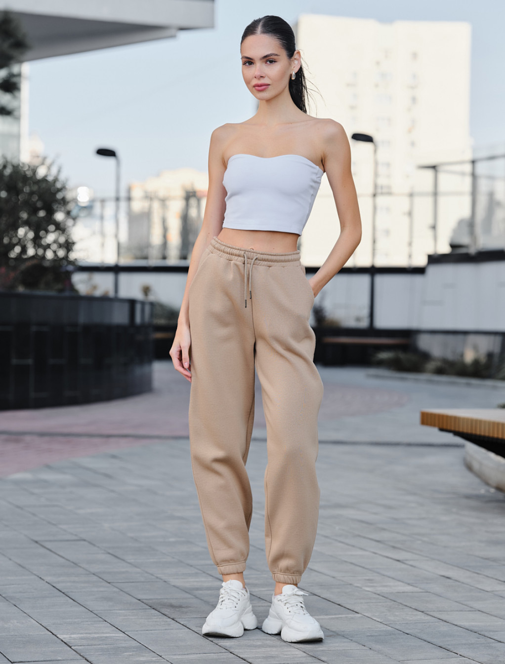 Pantaloni de trening de damă Staff nova beige fleece
