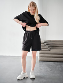 Set de vară de damă tricou + pantaloni scurți Staff de black