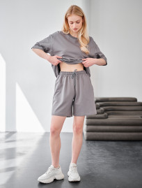 Set de vară de damă tricou + pantaloni scurți Staff de black