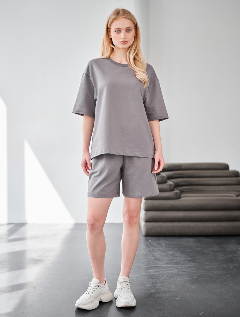 Set de vară de damă tricou + pantaloni scurți Staff de black