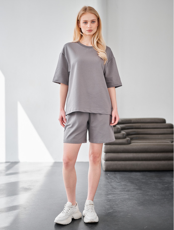 Set de vară de damă tricou + pantaloni scurți Staff de black