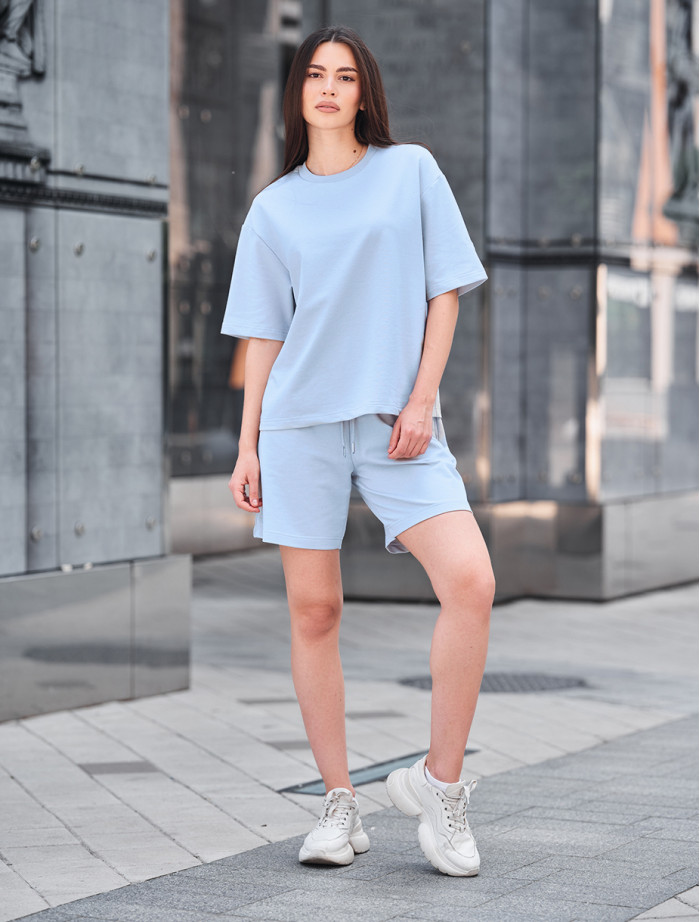 Set de vară de damă tricou + pantaloni scurți Staff de light blue